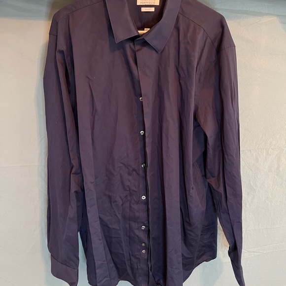 Mens XXL PORTFOLIO PERRY ELLIS SLIM FIT 18 36/37 Dark Blue Long Sleeved Shirt - Picture 2 of 5